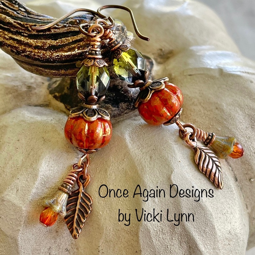 ARTISAN “Pumpkin on the Vine” Dangle Earrings - Picture 2 of 11
